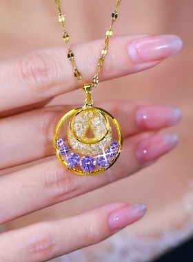 合金项链新款紫罗兰平安扣项链女法式气质高级轻奢紫色吊坠锁骨链