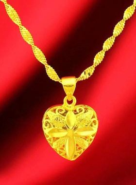 【2025新款捡漏！】新款四叶草爱心金黄项链璀璨心形吊坠送礼神器