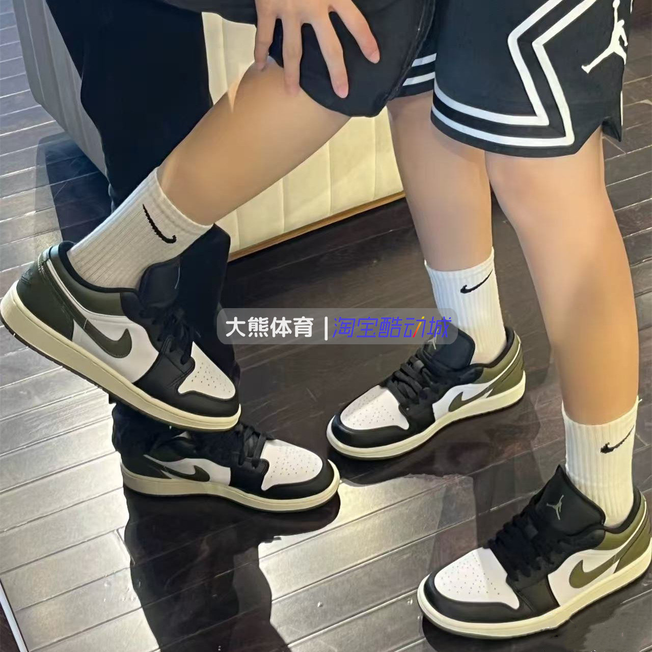 Nike耐克 Jordan 1 Low AJ1 大童GS橄榄绿低帮休闲板鞋553560-092,淘宝优惠券,粉丝福利购,淘宝优惠卷