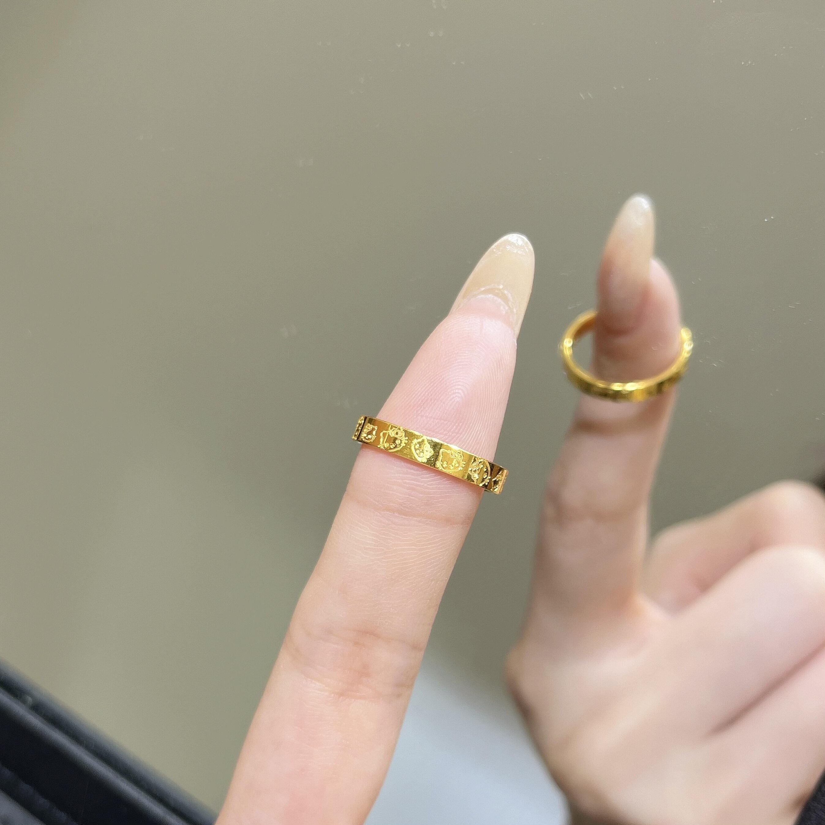 Tianjue Jewelry Hello Kitty kt cat gold ring cute kitten fortune ring pure gold 999
