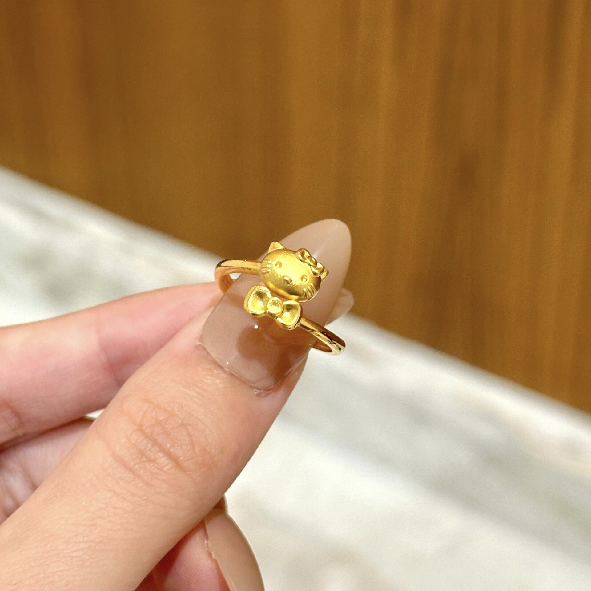 Tianjue Jewelry Hello Kitty kt cat gold ring Lucky cat opening adjustable 5G solid gold 999