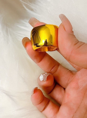 霸气15MM金色高级老板戒指 爆款精工大扳指简约轻奢百搭指环