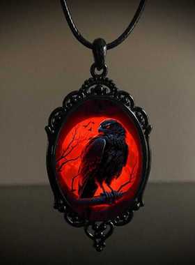 彩绘画秦彻乌鸦吊坠项链十字架