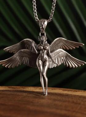 小众复古四翼天使吊坠项链
