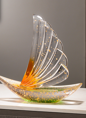 一帆风顺帆船摆件轻奢高档仿水晶