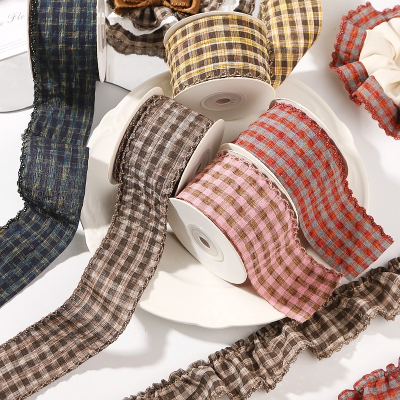 单边波浪花边格子织带DIY头饰发箍蝴蝶结芽边丝带花束礼盒包装带,淘宝优惠券,粉丝福利购,淘宝优惠卷