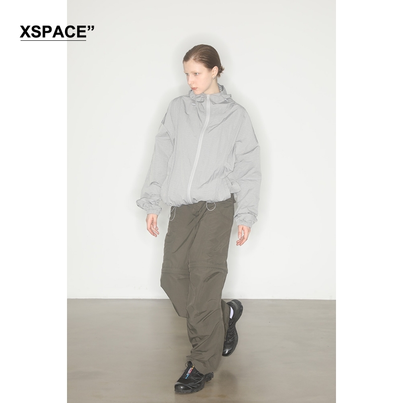 【XSPACE】AXYPAGES 23FW 裂纹设计冲锋衣外套户外运动夹克浅灰色 - 图3