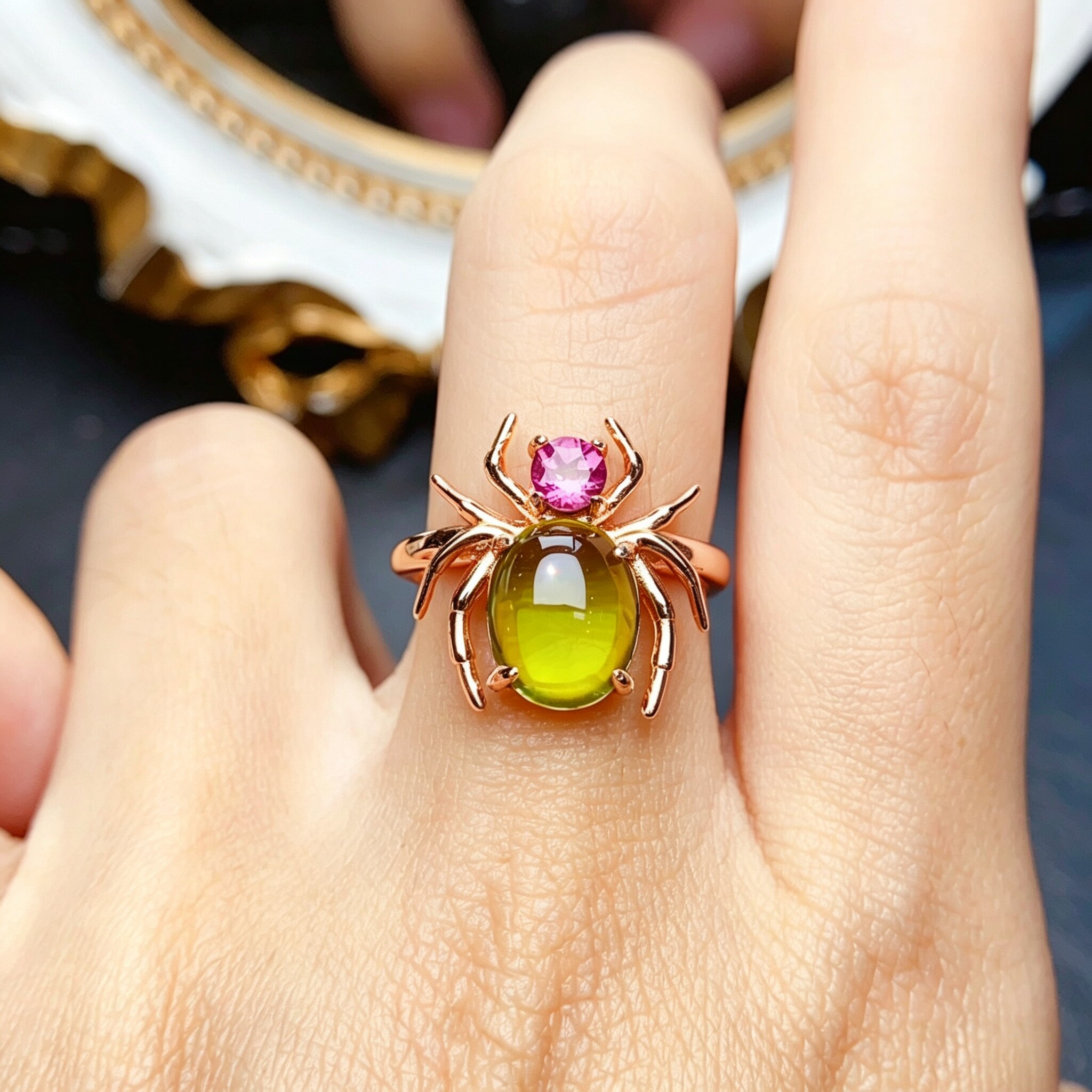 Dark Spider Natural Peridot Niche Design Ring