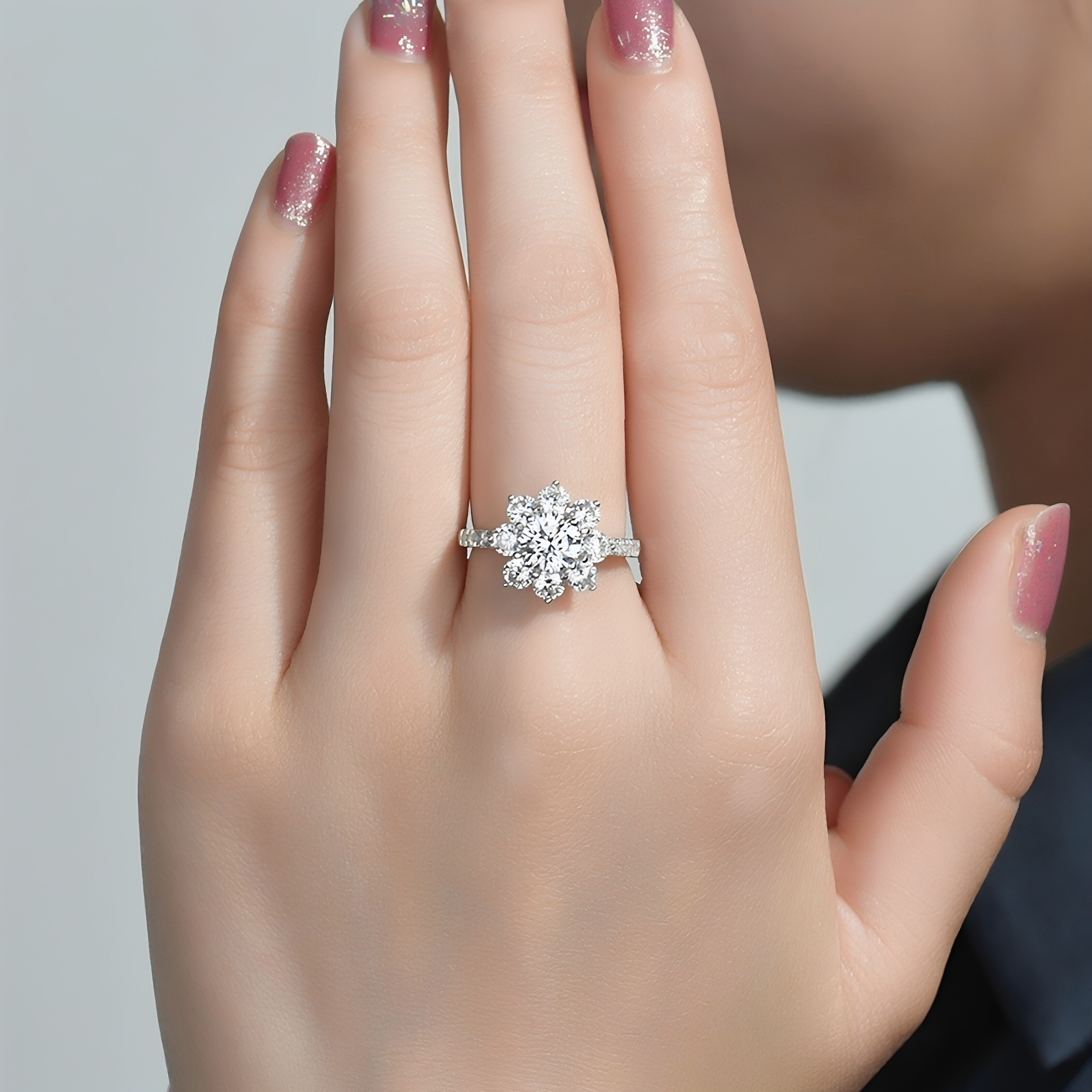Moissanite Diamond Ring S925 Silver Women's Wedding Ring Sunflower