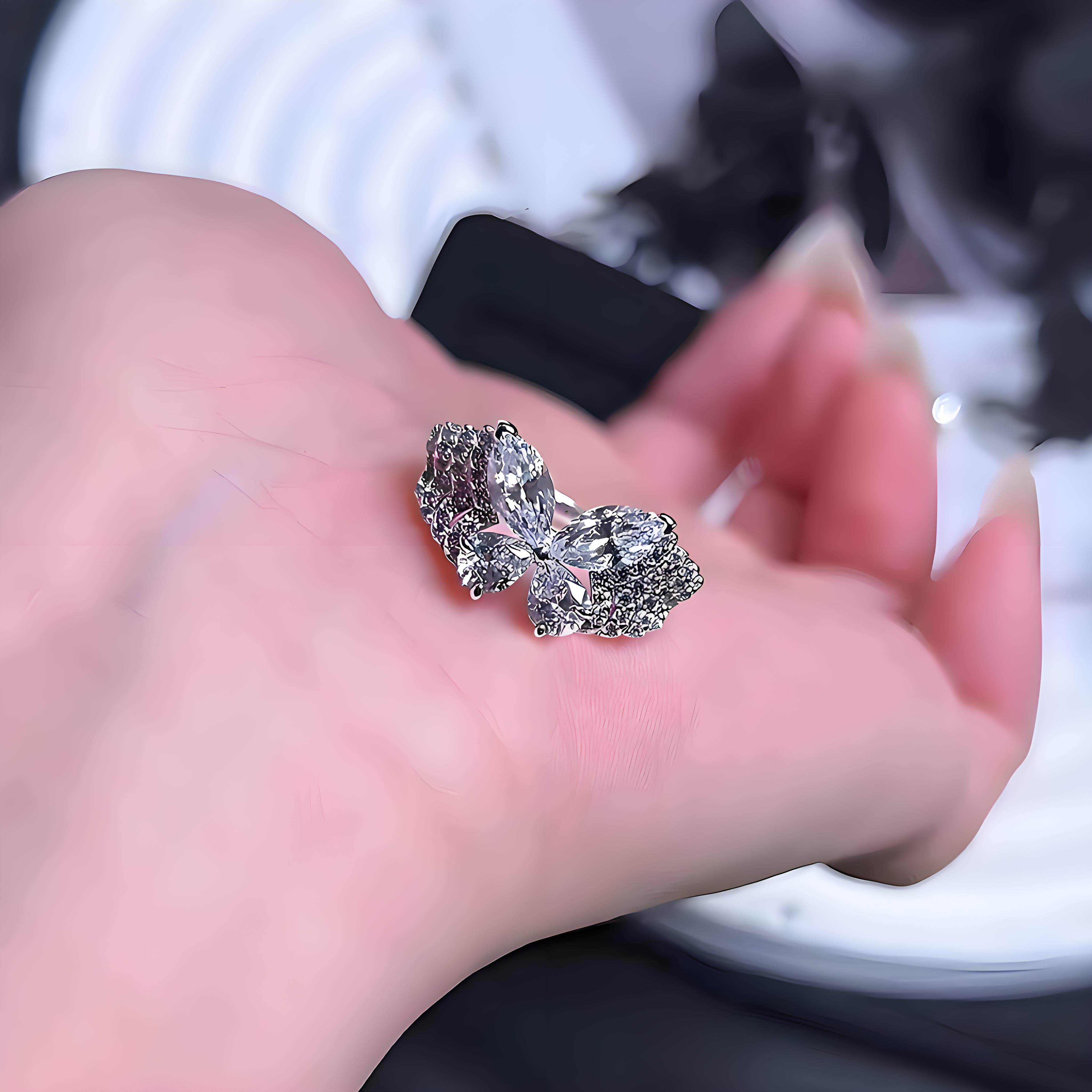 S925 sterling silver diamond ring phantom butterfly layered and elegant