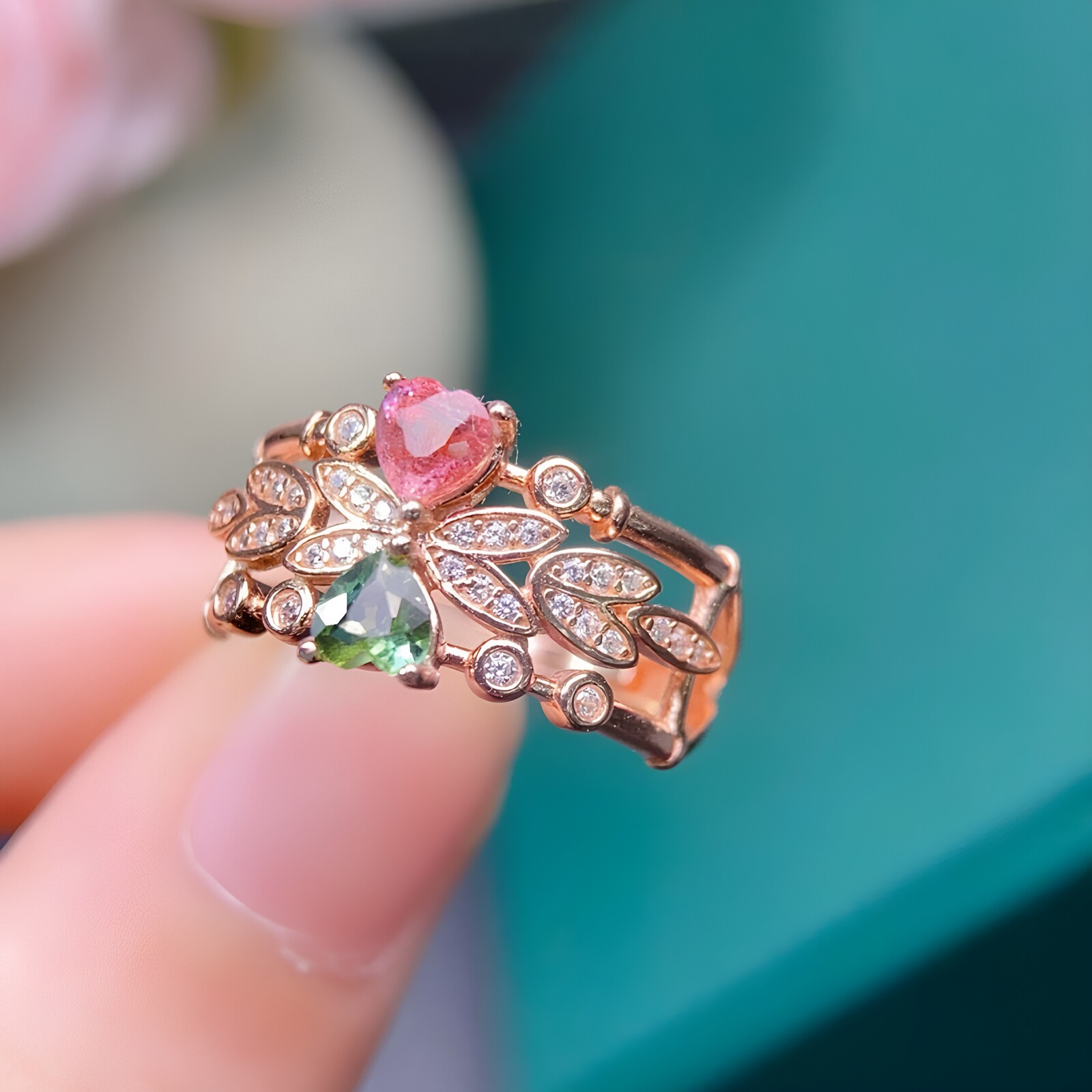 Natural Colorful Candy Tourmaline Women's Ring Sweet Flowers