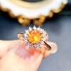 Winter Warm Sun Natural Fire Opal Sunflower Girl Ring
