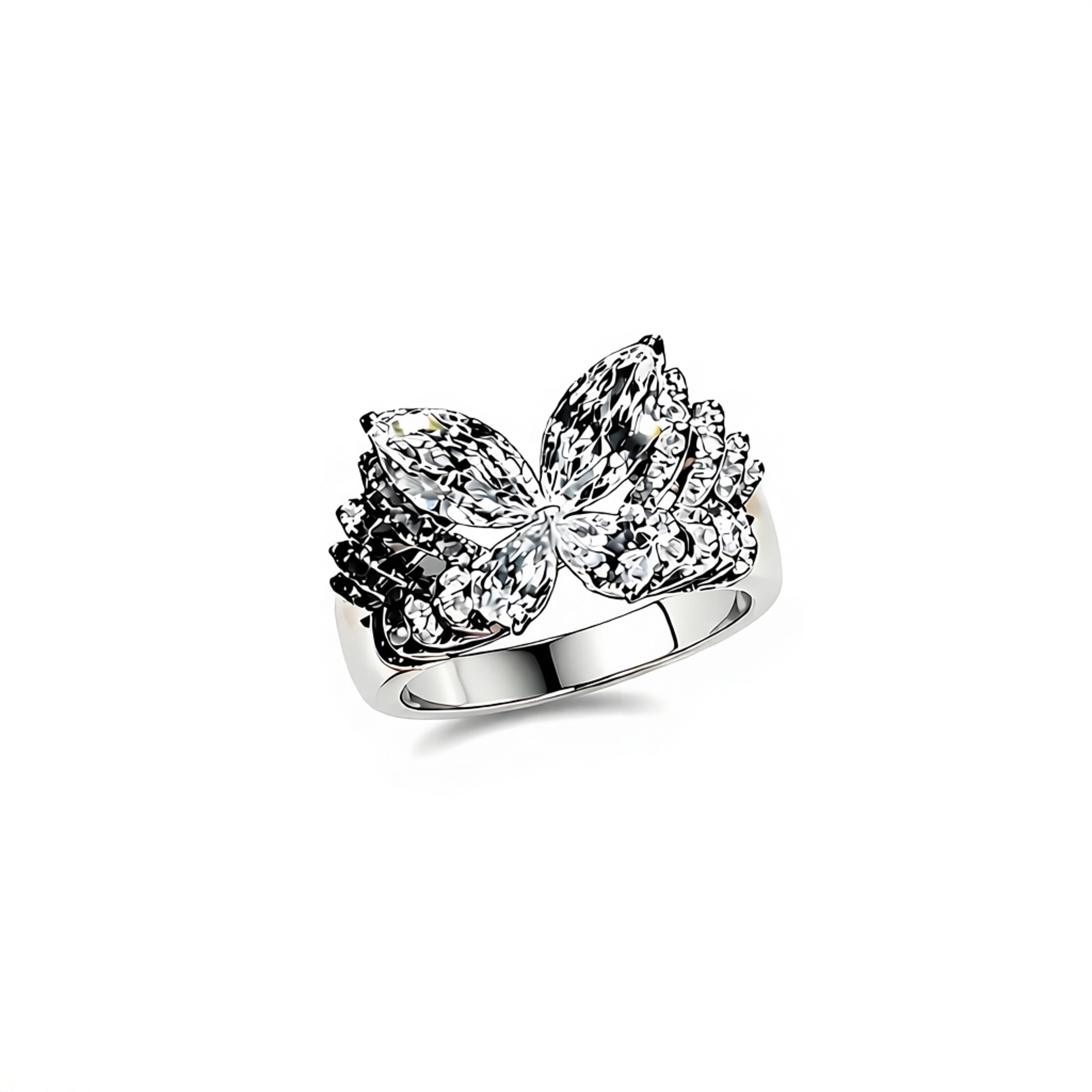 S925 sterling silver diamond ring phantom butterfly layered and elegant