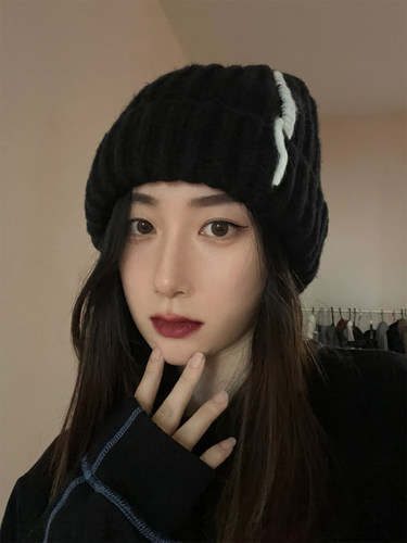 韩版秋冬保暖缝线针织帽大头围显脸小帽子情侣百搭时尚护耳毛线帽 - 图0