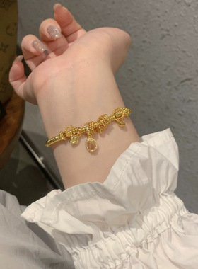 镀真金强保色古法沙金白钻鸽子蛋四叶盘缠手链时尚小众百搭手链