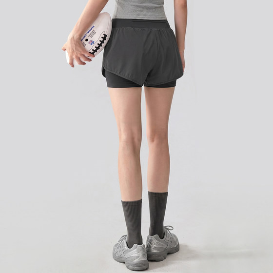 VOJ yoga pants women's summer training three-point pants anti-exposure fake two-piece sports shorts loose running fitness pants