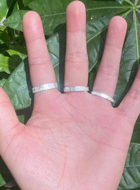 原创手工敲树纹戒指足银999纯银男女情侣学生简约固口戒指