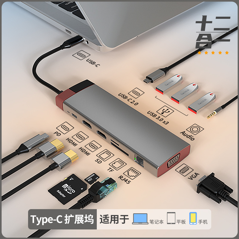 12 in1 Docking Station USB Hub Type C Extension Dock To HDMI - 图3