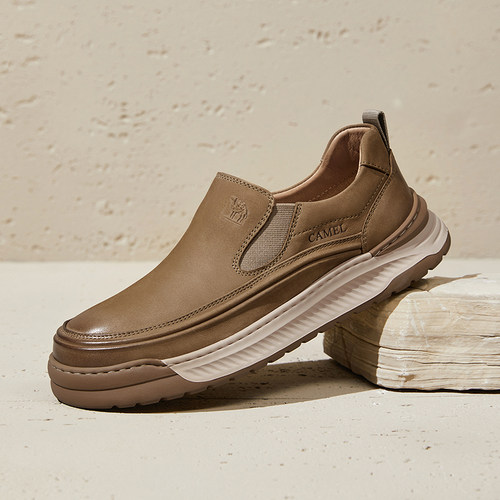 骆驼2025冬季男鞋复古牛皮男士休闲皮鞋男商务通勤厚底乐福鞋 - 图3