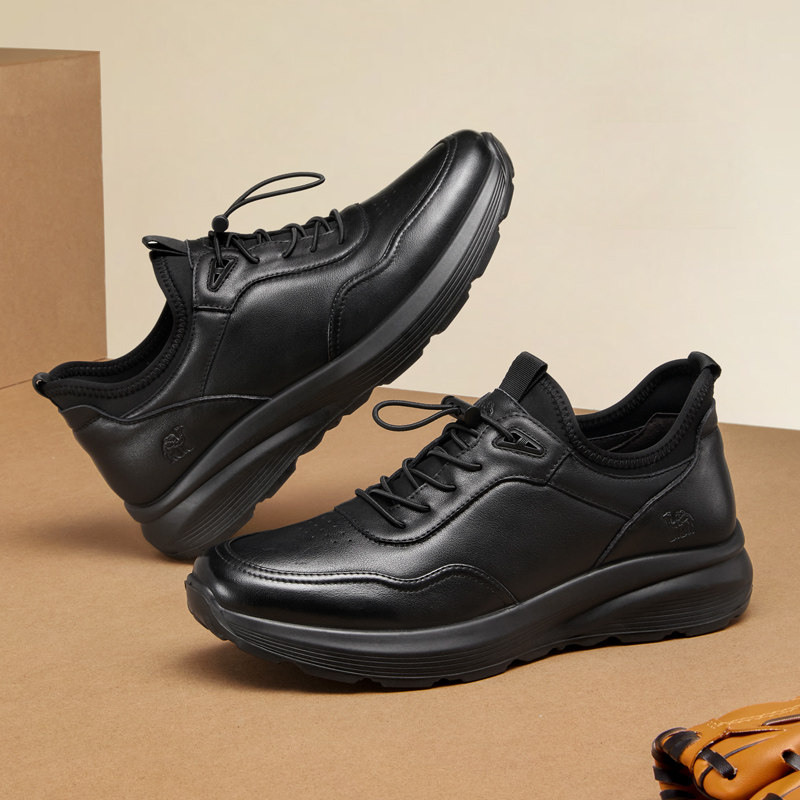 骆驼2024夏新款真皮正装商务休闲通勤舒适软底黑色百搭运动皮鞋男