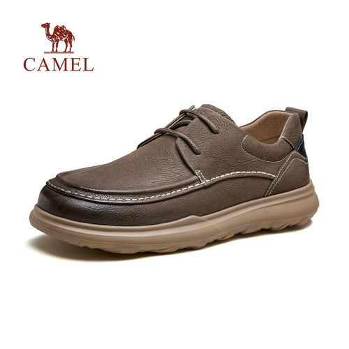 骆驼男鞋2026春季舒适软底真皮透气通勤商务系带复古休闲皮鞋 - 图0