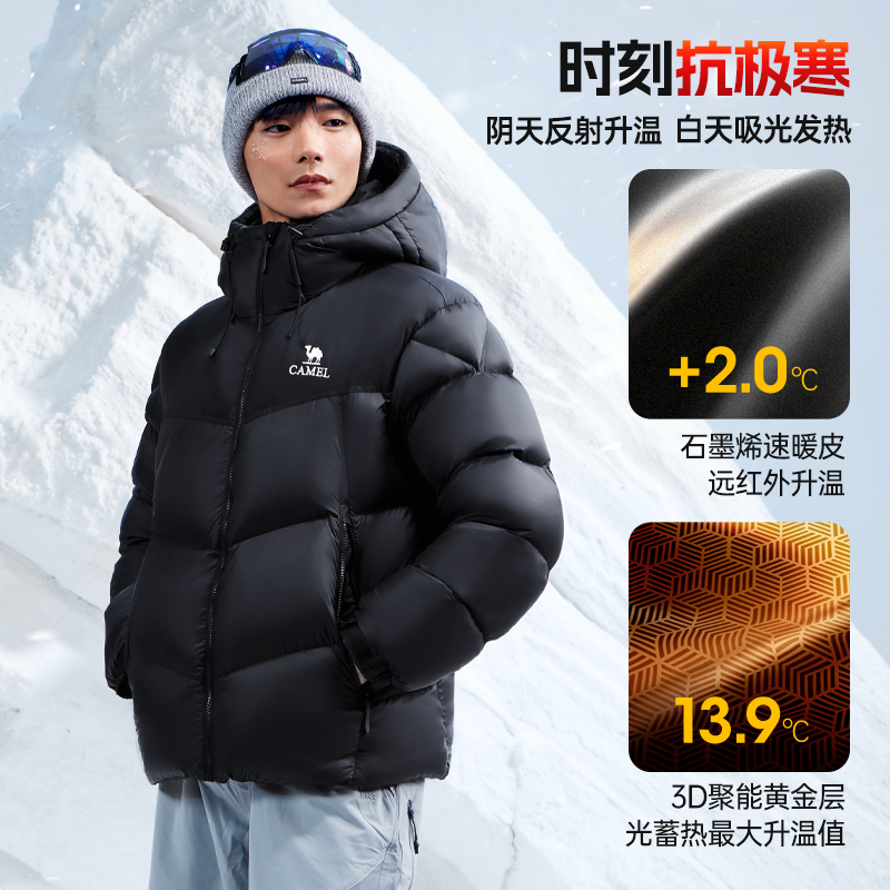 迪丽热巴同款骆驼火山PRO鹅绒服男女冬季2025新款羽绒服男装外套