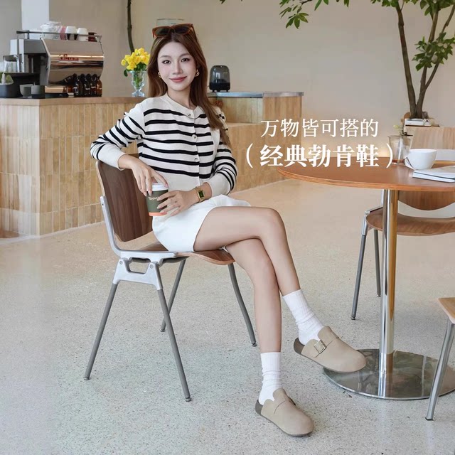 ເກີບຜູ້ຍິງ Camel 2025 Spring Casual Retro Baotou Birkenstock Shoes Women's Retro Shoes Flat Round Toe Shoes