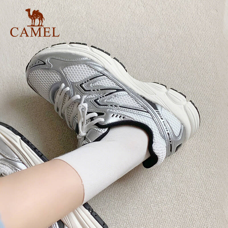 迪丽热巴同款骆驼户外追寻休闲鞋女秋冬轻便银灰色复古徒步老爹鞋 - 图2