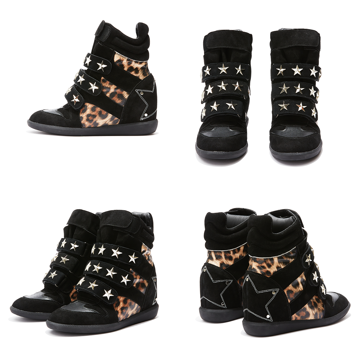 DETW "荒野豹影"复古回溯豹纹皮铆钉高帮厚底增高*坡跟男女运动鞋,淘宝优惠券,粉丝福利购,淘宝优惠卷