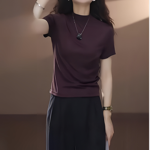 莱赛尔天丝面膜T女2026夏季新款小立领短袖正肩百搭气质显瘦上衣 - 图3
