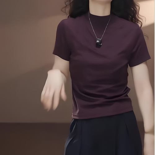 莱赛尔天丝面膜T女2026夏季新款小立领短袖正肩百搭气质显瘦上衣 - 图0