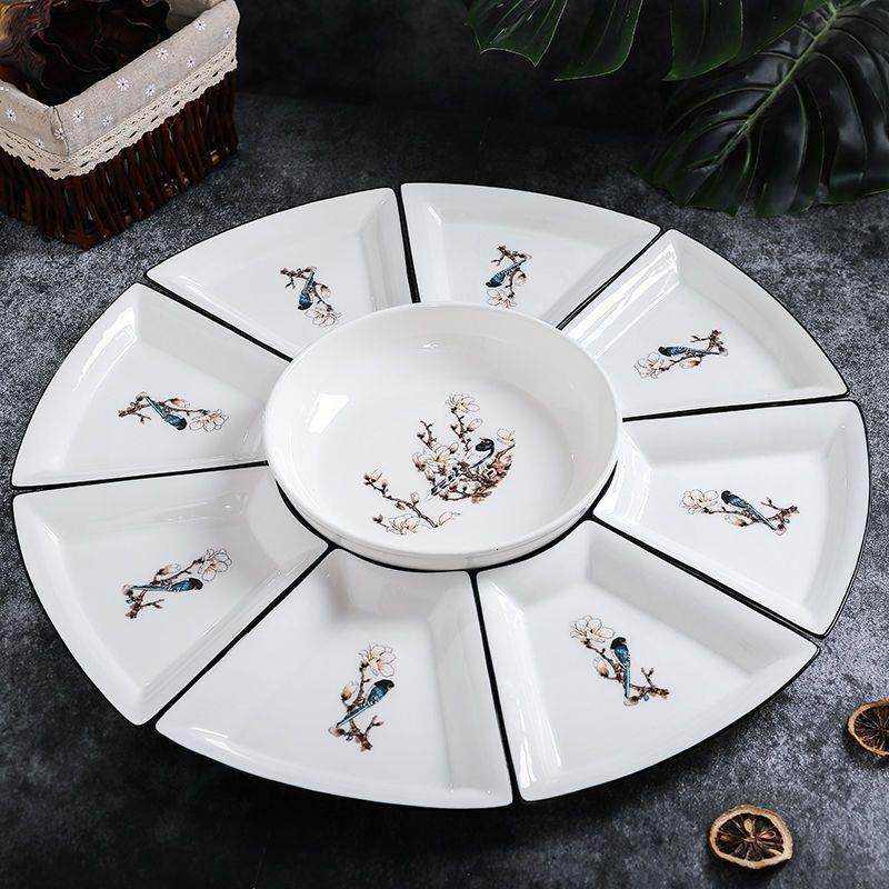 抖音网红菜盘子家用陶瓷圆桌团圆套装拼盘餐具组合聚餐扇形盘,淘宝优惠券,粉丝福利购,淘宝优惠卷