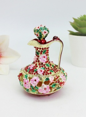 轻奢时尚复古出口欧美珐琅彩镶钻茶壶合金工艺品家居创意装饰摆件