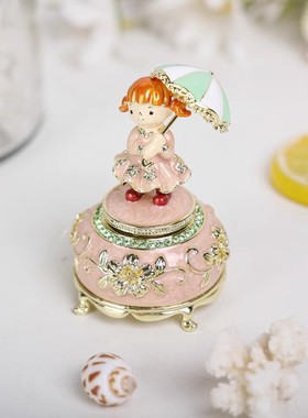 合金工艺品雨伞女孩音乐铃创意装饰摆件珐琅彩八音盒生日礼物