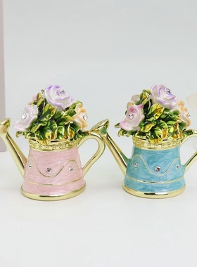 珐琅彩玫瑰花茶壶花洒装饰摆件