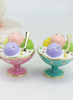 珐琅彩合金冰淇淋杯摆件夏日甜品装饰创意桌面家居艺术工艺品
