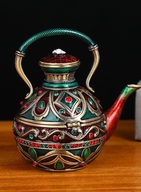 复古合金工艺品珐琅彩茶壶创意装饰家居桌面摆件送领导送长辈