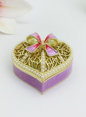 合金工艺品求婚戒指盒珐琅彩心形首饰盒装饰摆件婚庆用品伴手礼