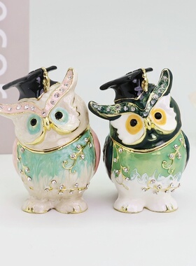 猫头鹰博士合金工艺品摆件珐琅彩毕业礼物教师节创意桌面饰品