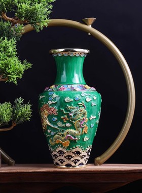 珐琅彩孔雀花瓶装饰摆件