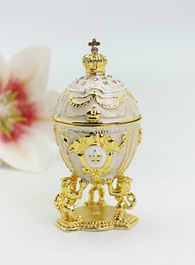 珐琅彩合金工艺品出口欧美小狮子蛋创意家居摆件复活节彩蛋首饰盒