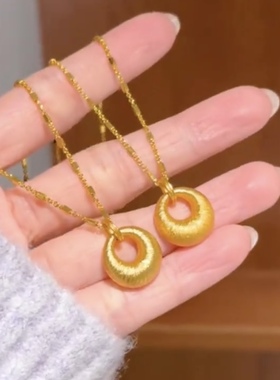 M扣星光链小金坨峰拉丝胖福平安扣项链项链时尚气质锁骨链颈链女