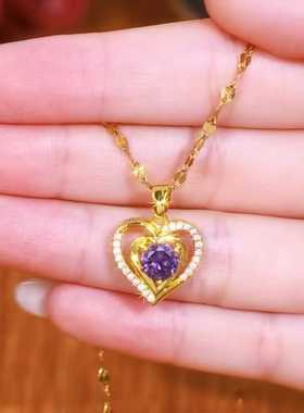 海洋之心吊坠钛钢瓜子链水晶紫色