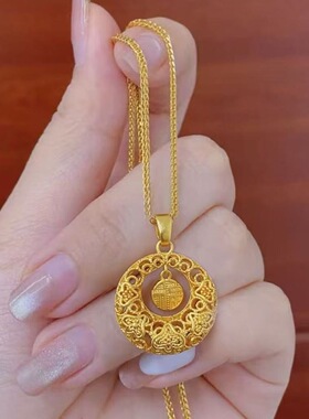 镂空圆形福牌项链锁骨链