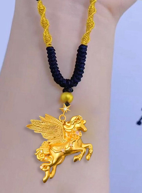 编织黑绳星辰飞马木马吊坠马上有钱项链时尚气质锁骨链毛衣链马年