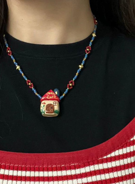 精灵小房子 设计感小众手工项链女锁骨链