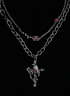 秦彻乌鸦哥衍生项链二次元恋与深空印象周边双层叠戴十字架颈链