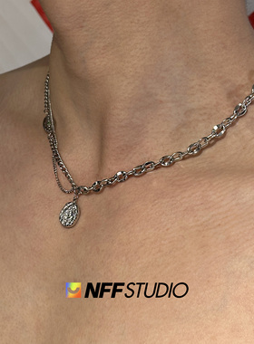 钛钢吊坠通体钛钢双唇链