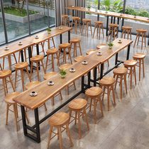 Bar Table Solid Wood Close To Wall Balcony Casual Bar Terrace Café sweet milk tea shop Commercial high foot table and chairs combination