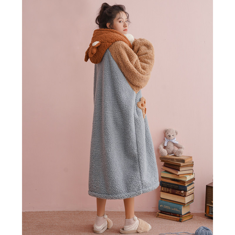 秋冬季珊瑚绒情侣中长款加绒睡袍 侨楚睡袍/浴袍